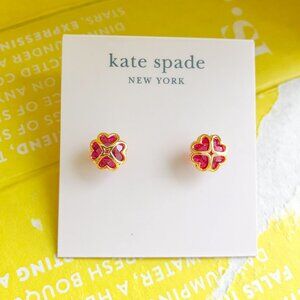 Kate Spade Something Sparkly Spade Red Zirconia Stud Earrings - Gold